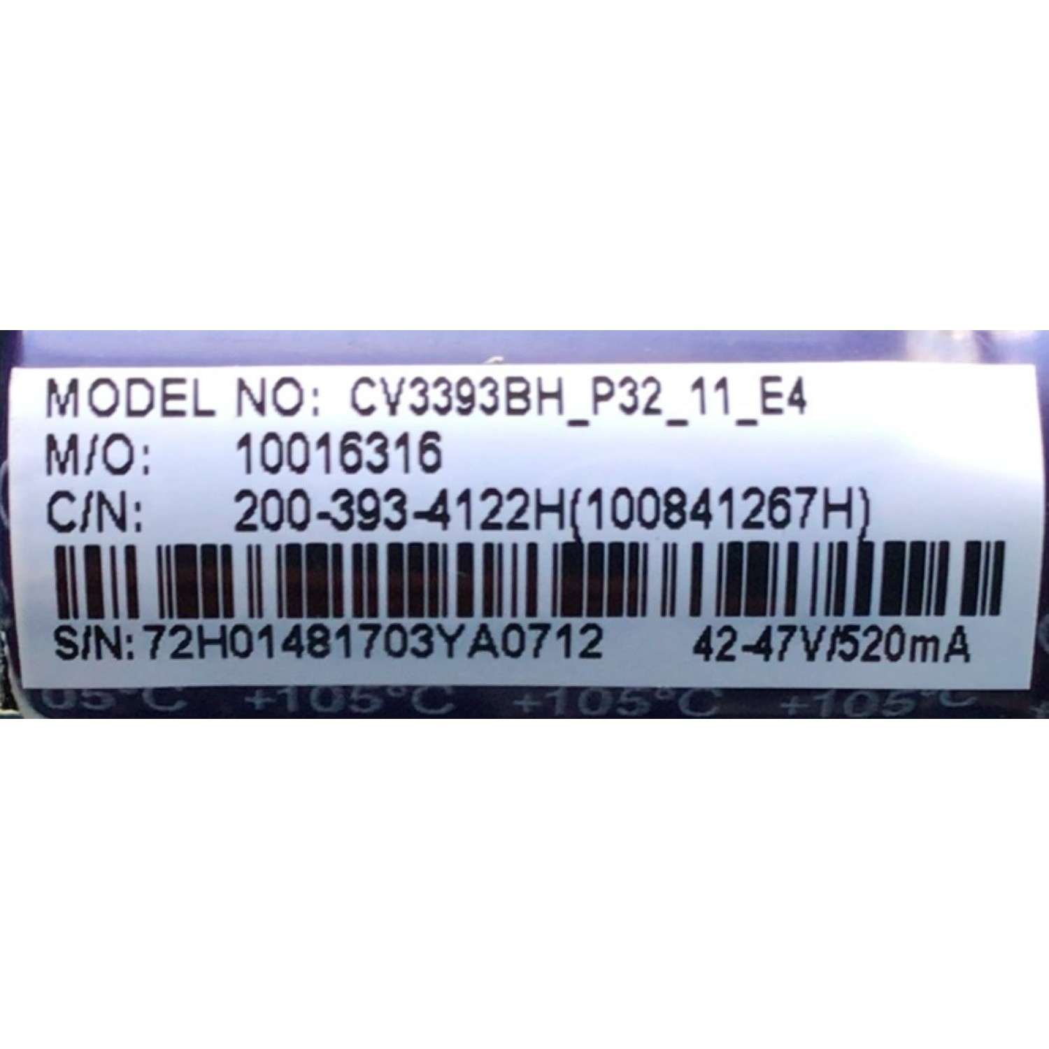 MAIN FUENTE PARA TV POLAROID / NUMERO DE PARTE 200-393-4122H / CV3393BH-P32 / 10016316 / 72H0148 / CV3393BH_P32_11_E4 / MODELO 32GSR3000FC	 - Imagen 3